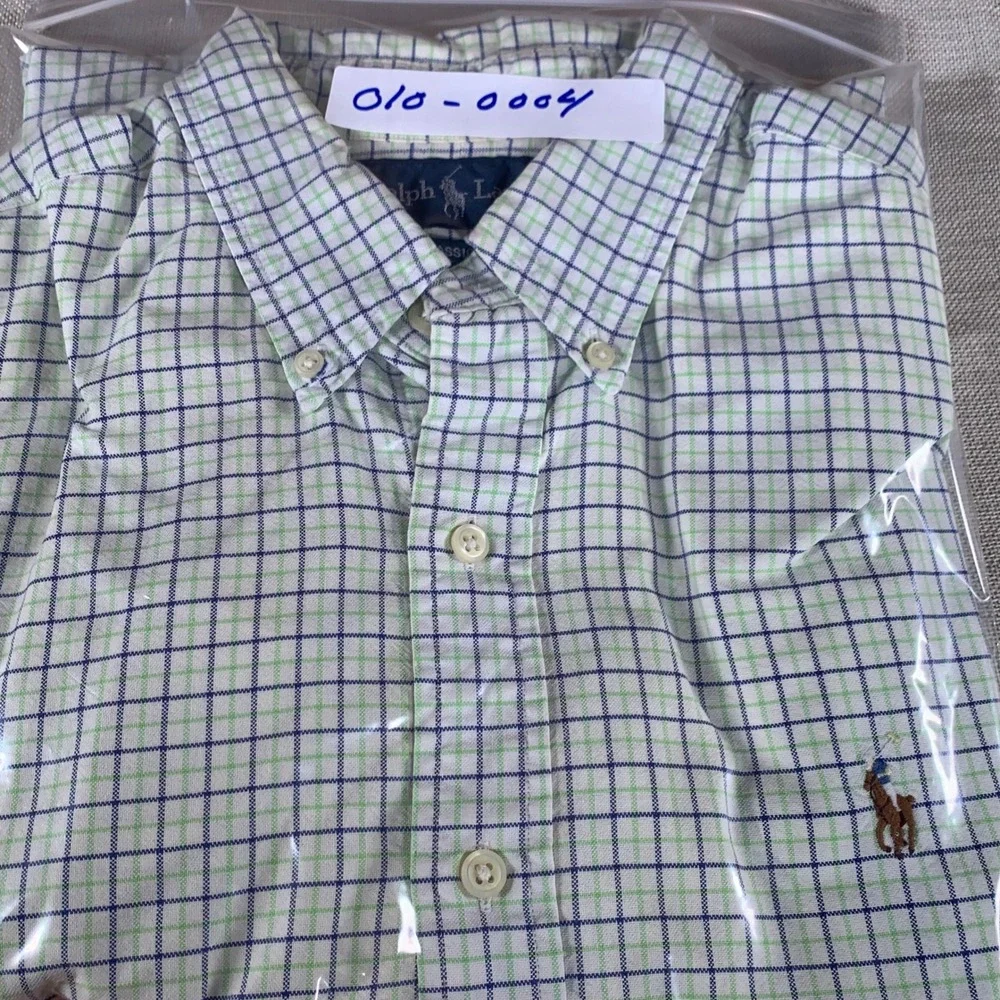 Ralph Lauren Classic Fit Mens Large Green Blue Check‎ Cotton Button Down Shirt